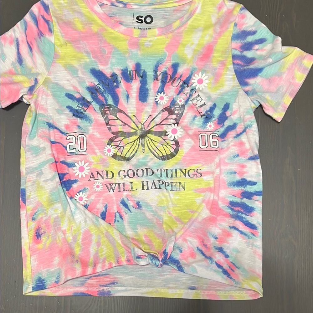 SO Pink and Blue Short Sleeve Tie-Dye Tee